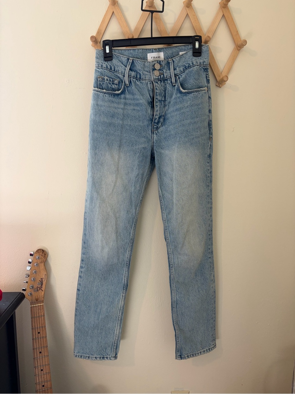 Frame Denim Washed Light Blue Straight-Leg Jeans